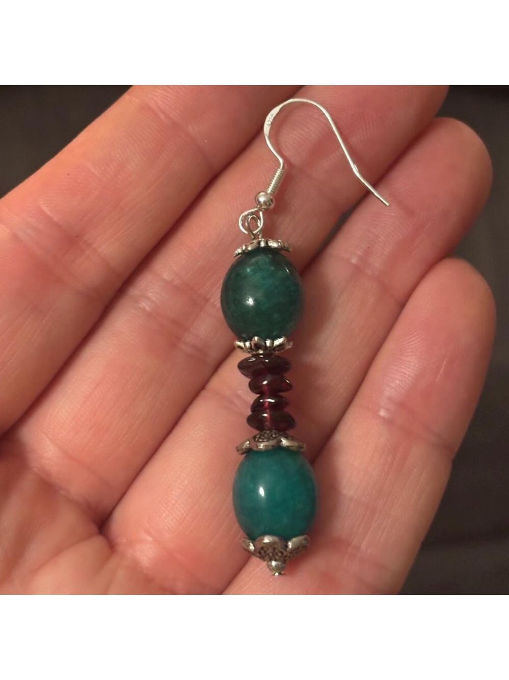 NWT Artisan Emerald & Garnet Dangle Earrings • In Bloom Collection • 925 Hooks - Picture 4 of 10